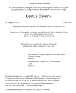Rouwkaar Bertus Bijvank OV